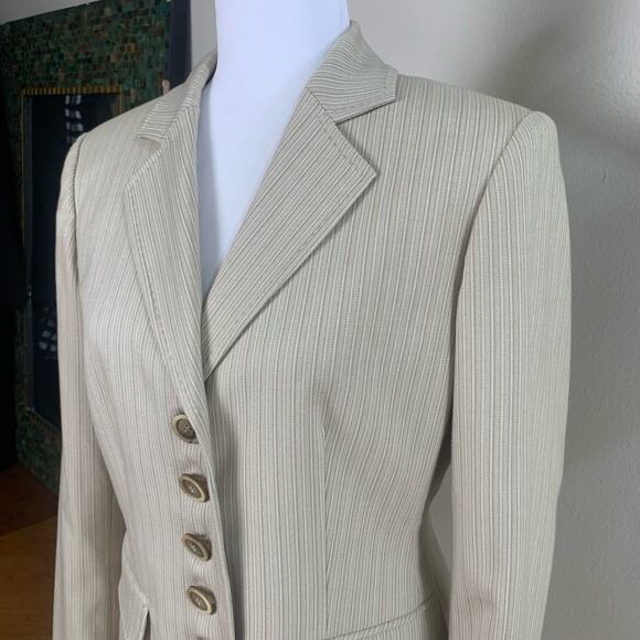 Jones New York Size 6 Blazer Jacket Beige Stripe Career Classic Capsule Wardrobe - Picture 5 of 13